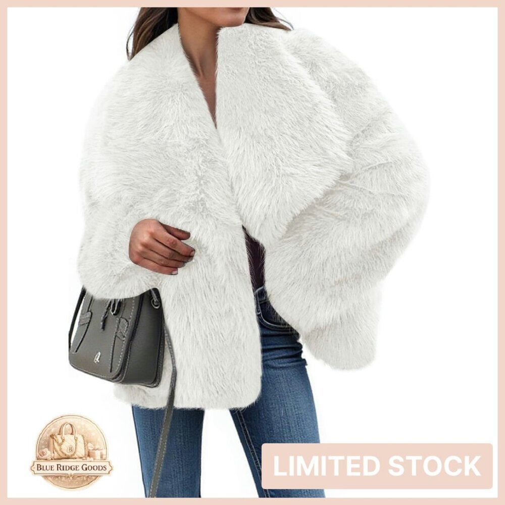 Cropped Faux Fur Jacket Elegant Chic Winter Wrap Coat Long Sleeve